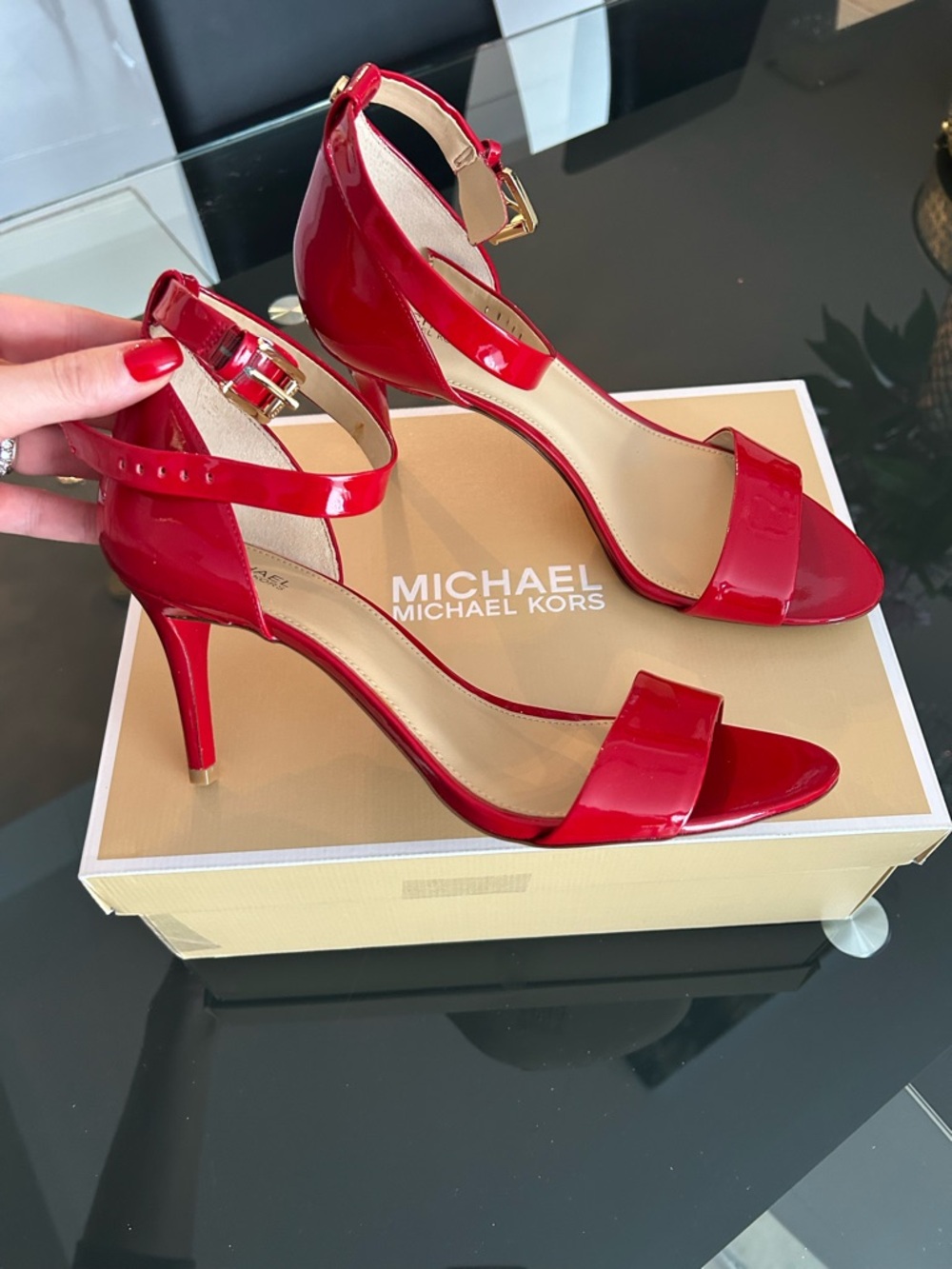 Michael Kors Red Patent Leather Ankle-Strap Heels